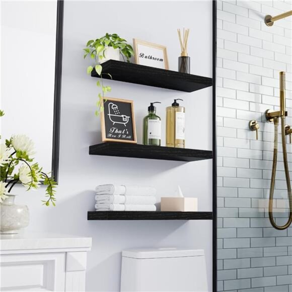 Floating Shelves for Wall, Wall Mounted Rustic Wood Shelves for Bathroom - Picture 2 of 7